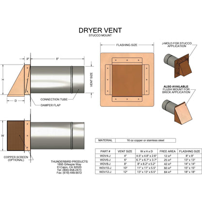 Copperlab Stainless Steel Dryer Exhaust Vent (4" - 12") -  SWDV10F