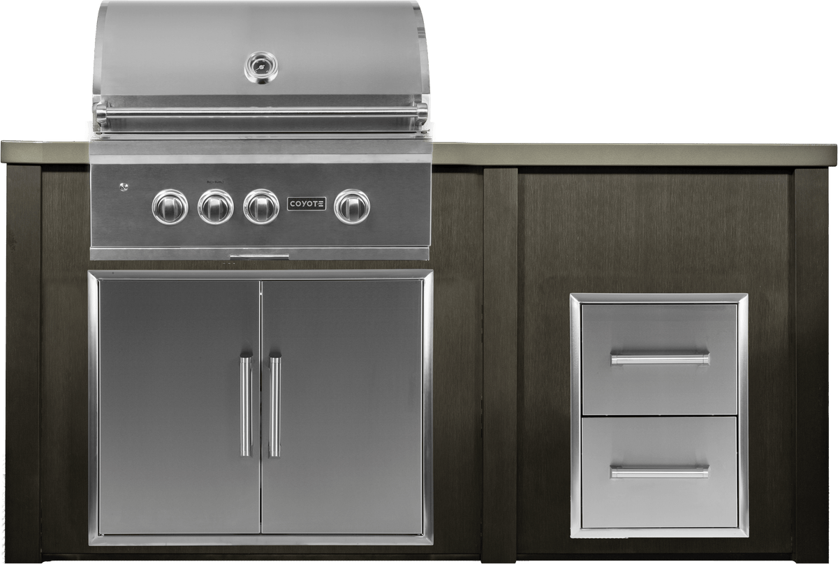 Haven 72" Coyote Outdoor Kitchen Island w/ 2 Drawer Cabinet - HCOY72DRAW-2