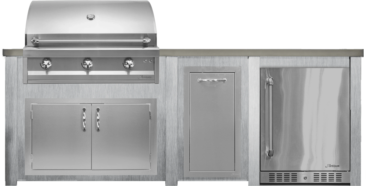Haven 96" Artisan Outdoor Kitchen Island w/ 24" Refrigerator - HART96REF