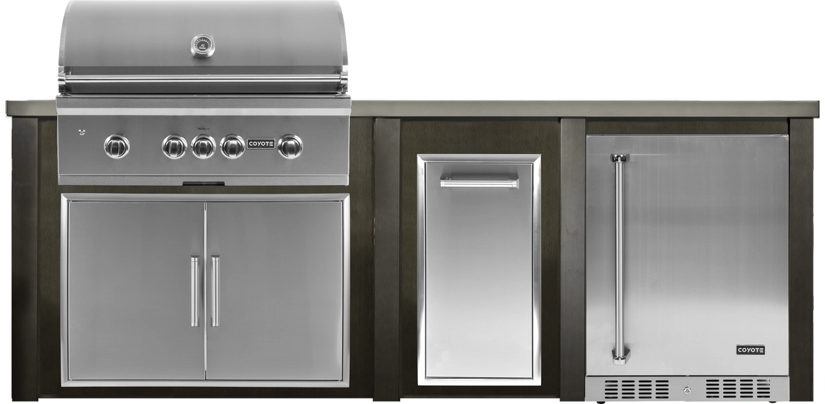 Haven 96" Coyote Outdoor Kitchen Island w/ 24" Refrigerator - HCOY96REF