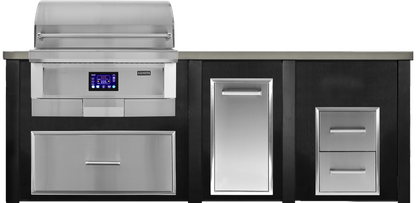 Haven 8 Ft Coyote Pellet Outdoor Kitchen Island w/ 2 Drawer Cabinet - HCOY96PDRAW