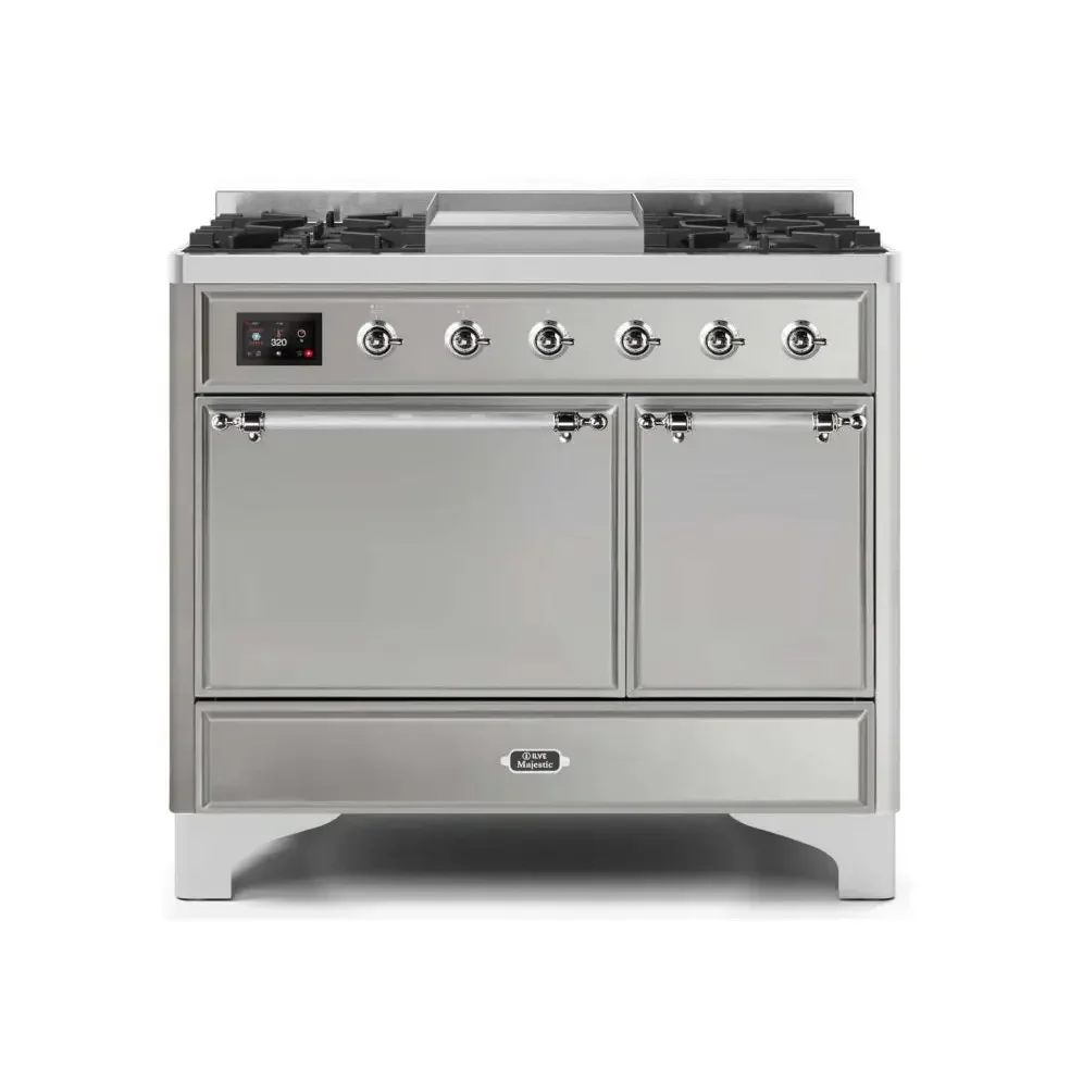 ILVE Majestic II 40 Inch Dual Fuel Liquid Propane Freestanding Range and Electric Oven with Chrome Trim