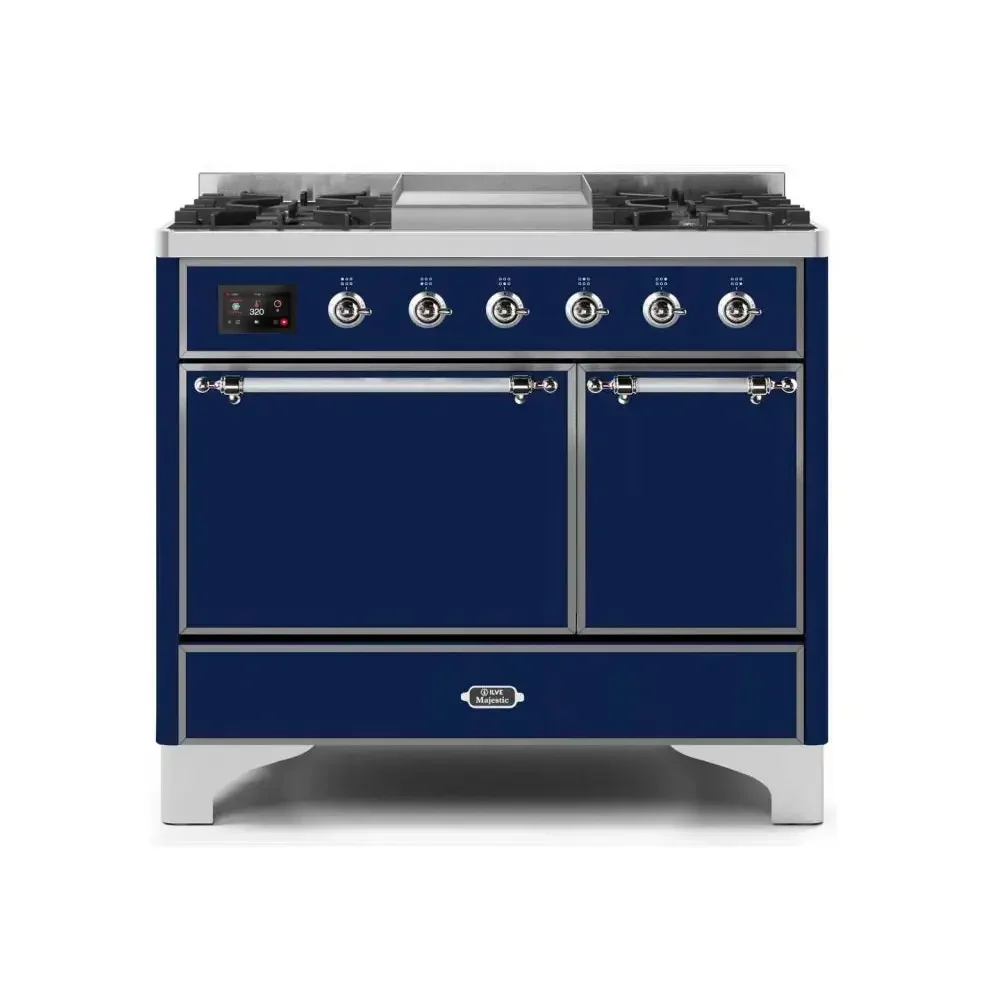 ILVE Majestic II 40 Inch Dual Fuel Liquid Propane Freestanding Range and Electric Oven with Chrome Trim