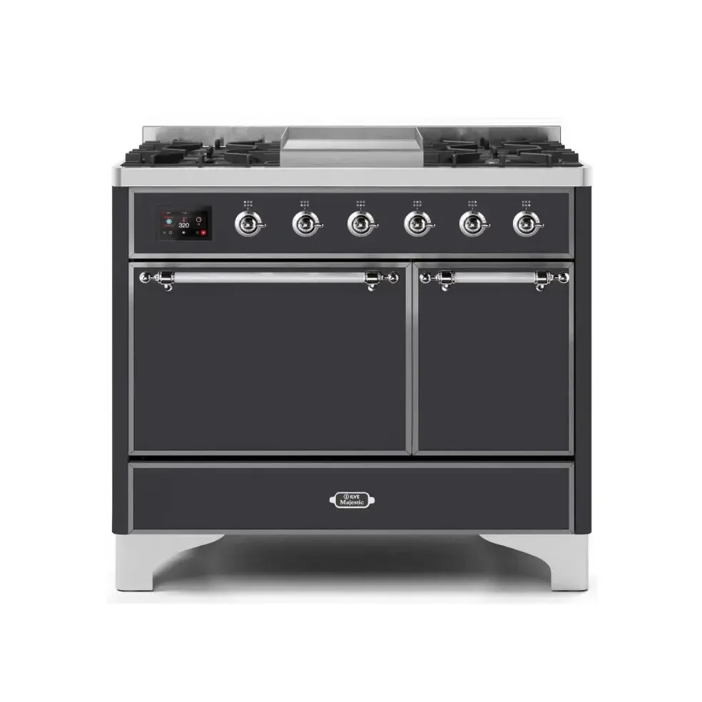 ILVE Majestic II 40 Inch Dual Fuel Liquid Propane Freestanding Range and Electric Oven with Chrome Trim