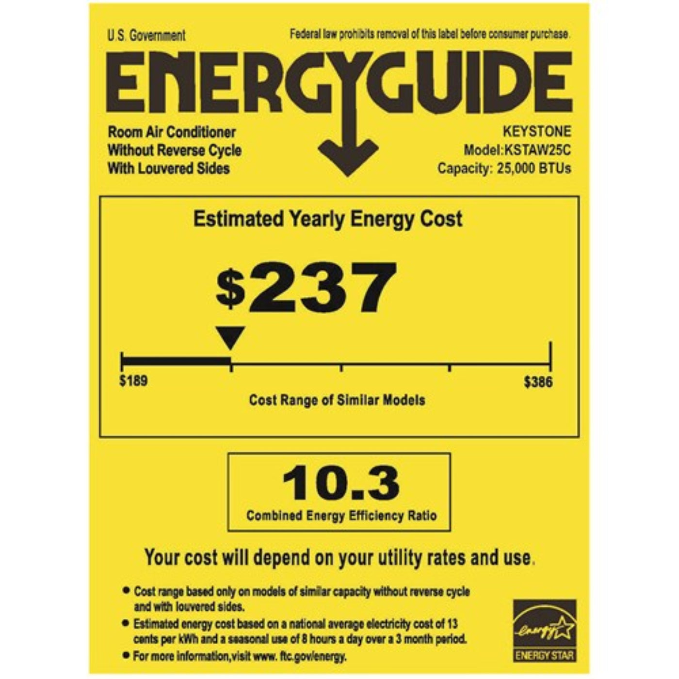 Keystone Energy Star 25,000/24,700 BTU 230V Window/Wall Air Conditioner with Follow Me LCD Remote Control  -  KSTAW25C