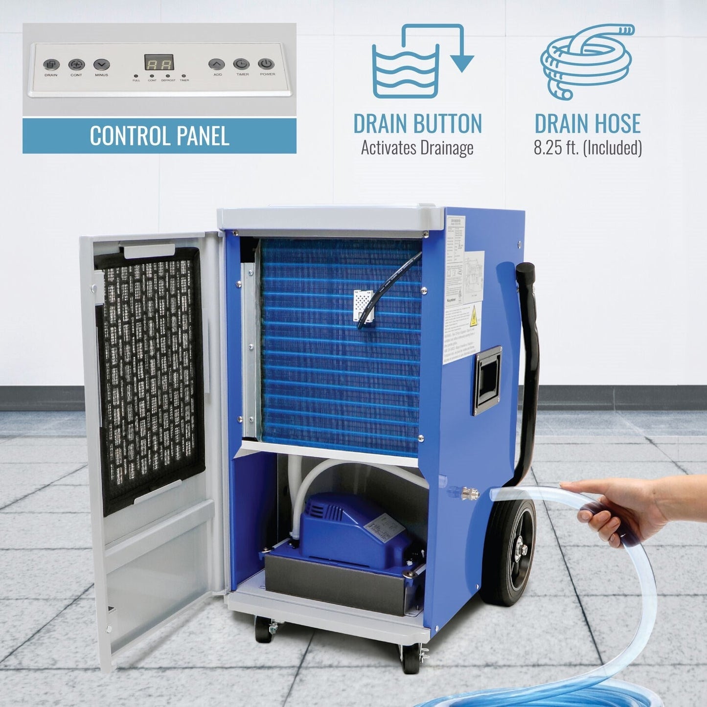 Keystone - 110 Pint Commercial Dehumidifier w/ Pump, 115V, R32 - KSTAD110PD