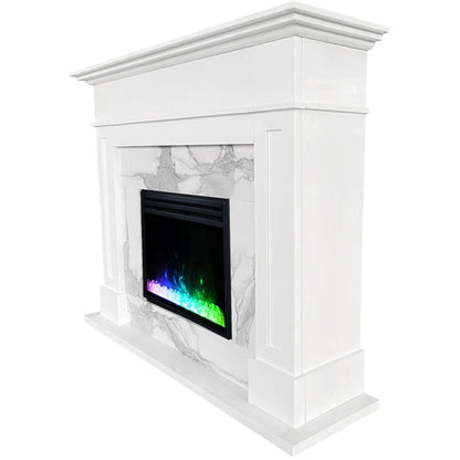 Cambridge - 53.x17.7"x13.4" Sofia Fireplace Mantel with Marble and Crystal Insert - Electric Mantel Fireplaces - CAM5617-1WHTCRS