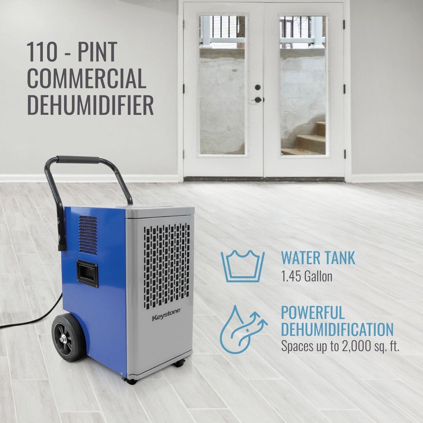 Keystone - 110 Pint Commercial Dehumidifier w/ Pump, 115V, R32 - KSTAD110PD