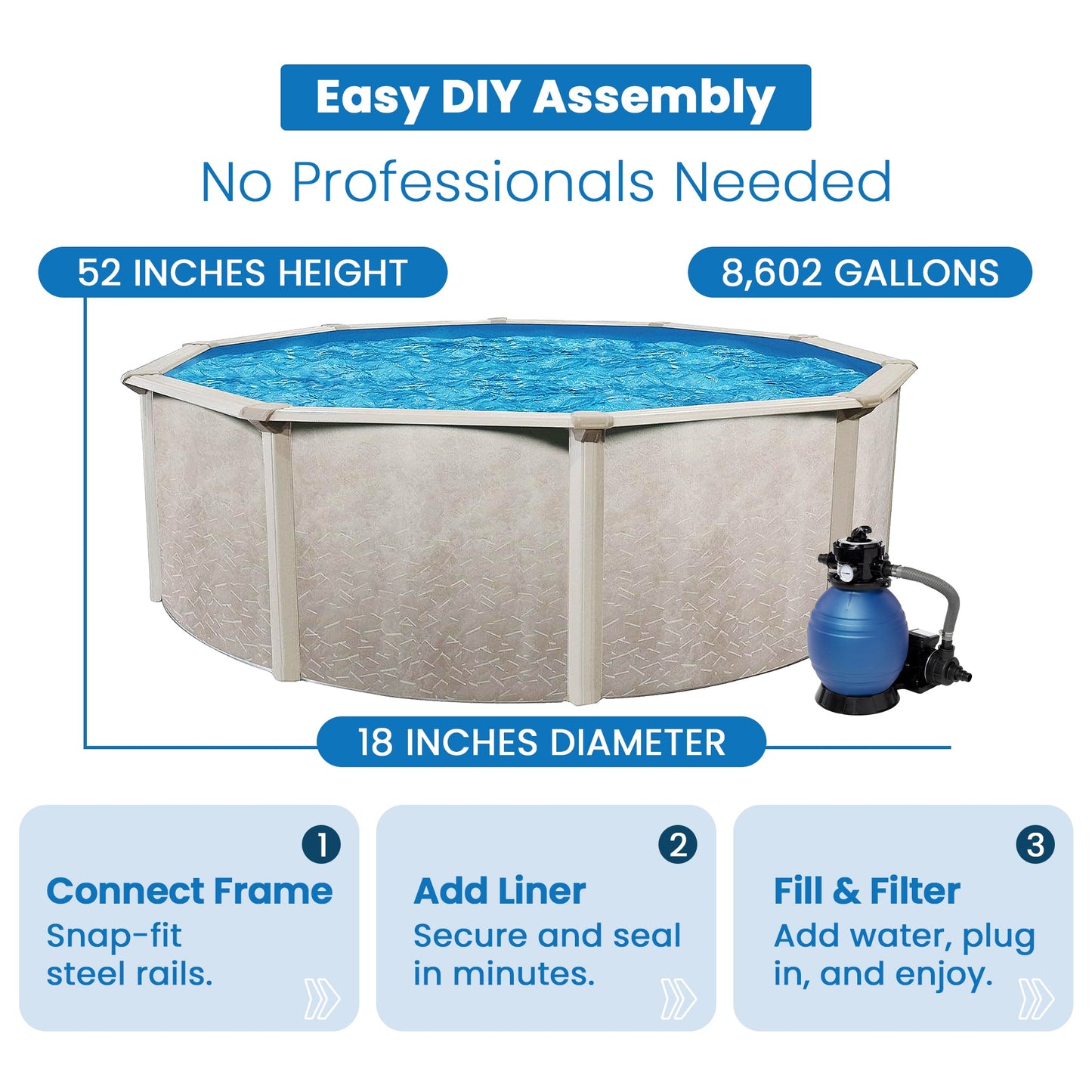 Aquarian Phoenix 18ft x 52in Above Ground Pool w/ Filter, Ladder, Liner, Skimmer - 109525