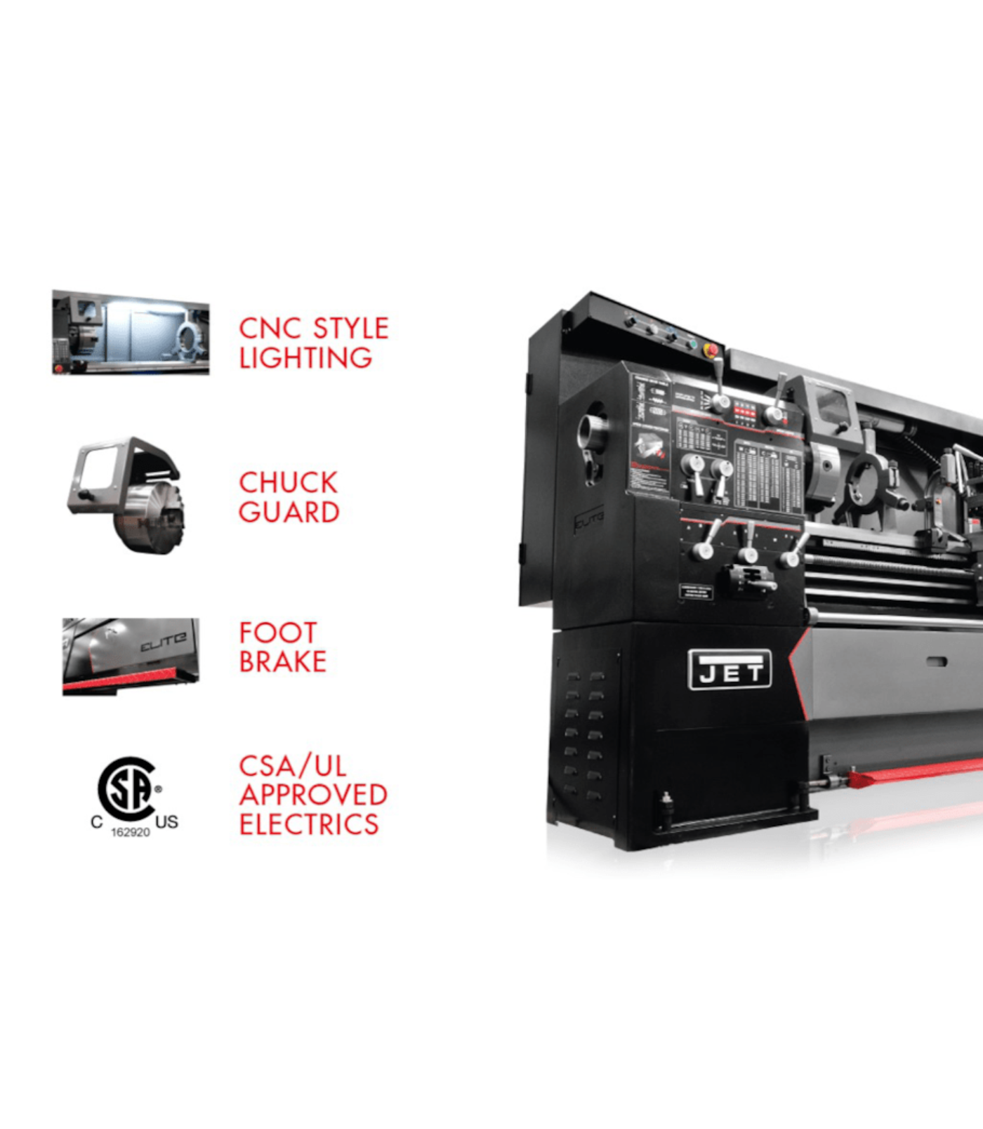 JET Elite Lathe E-1340VS with Taper Attachment and Collet Closer - JT9-892402