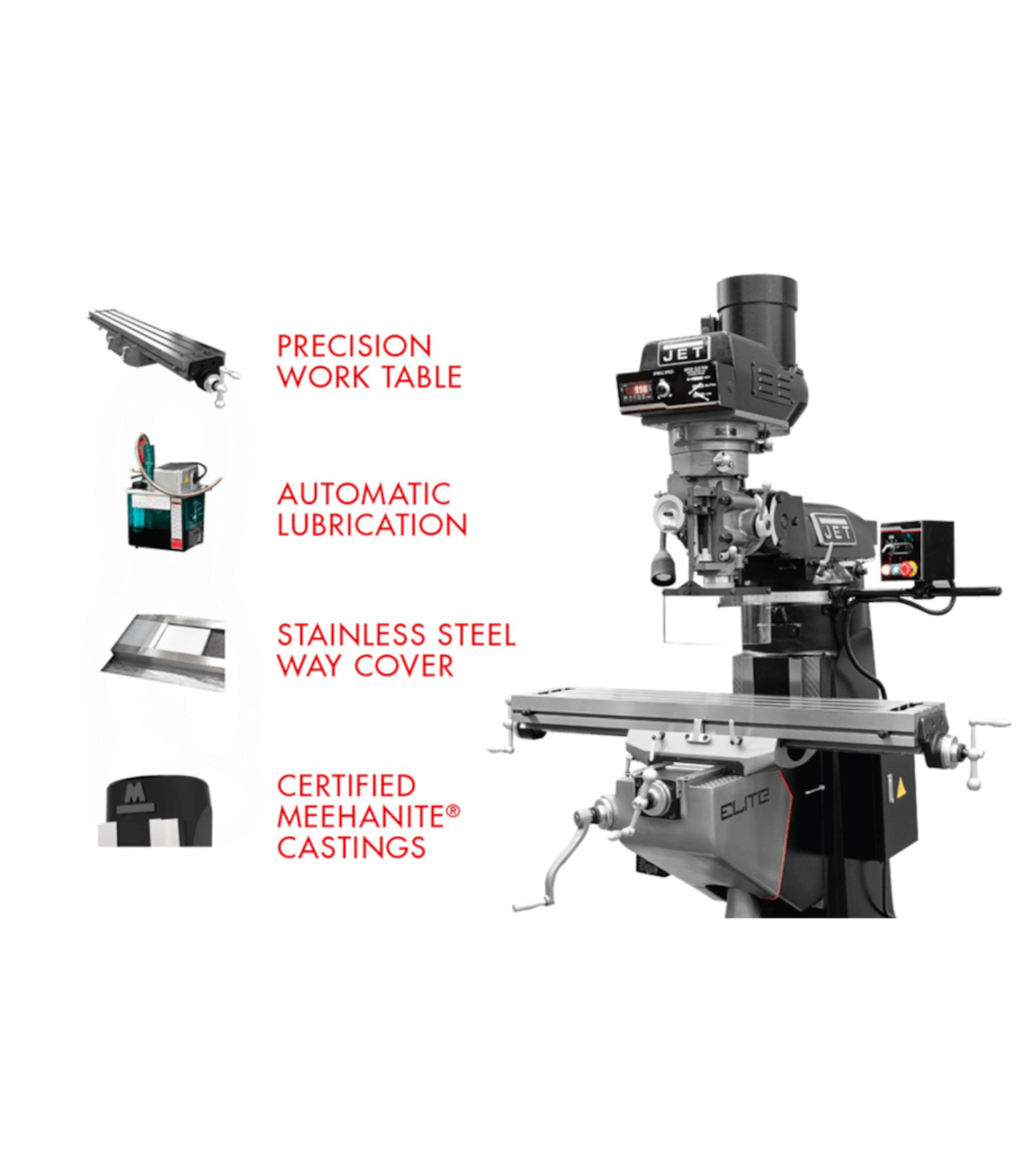 JET Elite ETM-949 Mill with 3-Axis Newall DP700 (Quill) DRO - JT9-894158