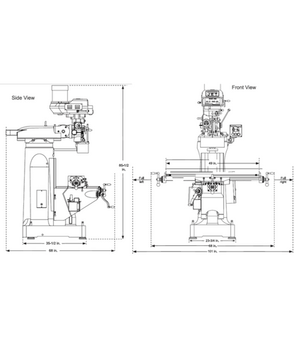 JET Elite EVS-949 Mill with 3-Axis ACU-RITE 303 (Quill) DRO and X-Axis JET Powerfeed - JT9-894338