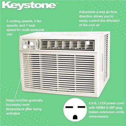 Keystone - 18,500/18,200 BTU 230V Window/Wall Air Conditioner with 16,000 BTU Supplemental Heat Capability  -  KSTHW18A