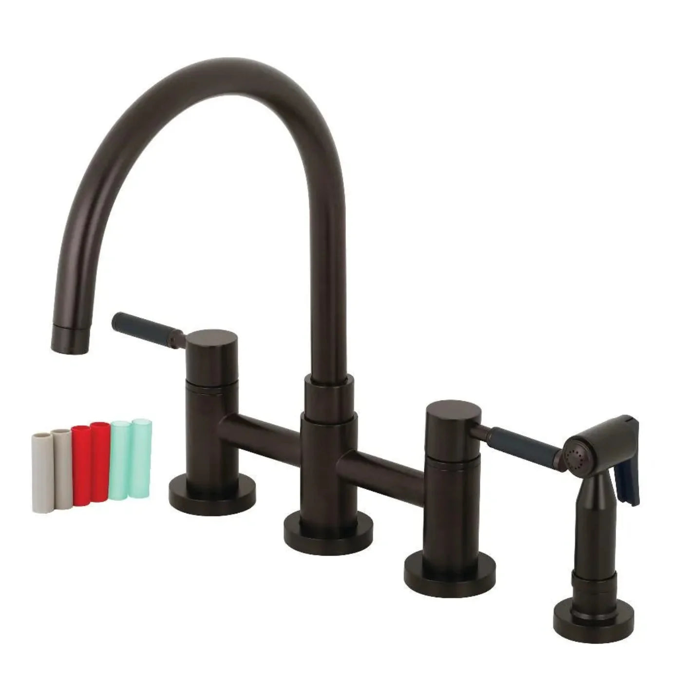 Kingston Brass Concord Two-Handle Bridge Kitchen Faucet with Brass Side Sprayer in Oil Rubbed Bronze - KS8275DKLBS