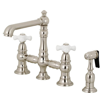 Kingston Brass English Country 8 in. Bridge Kitchen Faucet with Sprayer - KS727-PXBS
