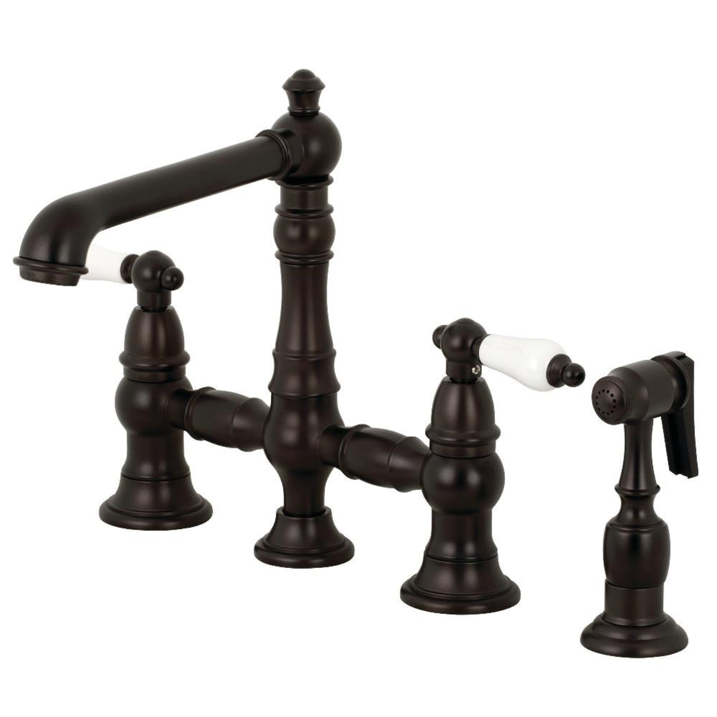 Kingston Brass English Country 8 in. Bridge Kitchen Faucet with Sprayer - KS727-PLBS