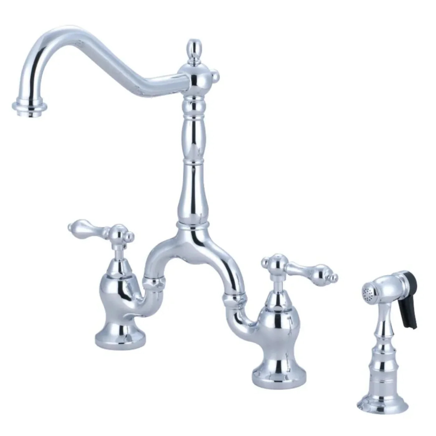 Kingston Brass English Country Kitchen Bridge Faucet with Brass Sprayer - KS775-ALBS