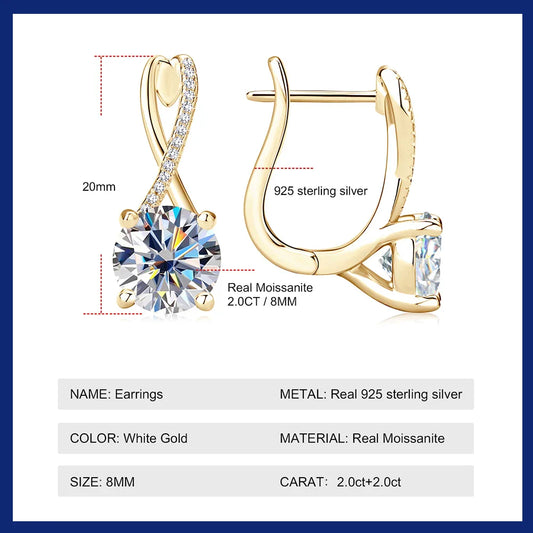 Hoop Earrings For Women - Plated 18K Gold, 2 Carat Moissanite, 925 Silver, Lab Diamond Certified