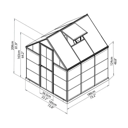 Palram - Canopia | 6x6 Ft Hybrid Greenhouse Kit - Green With 0.8mm Polycarbonate Glazing - HG5506G-1B