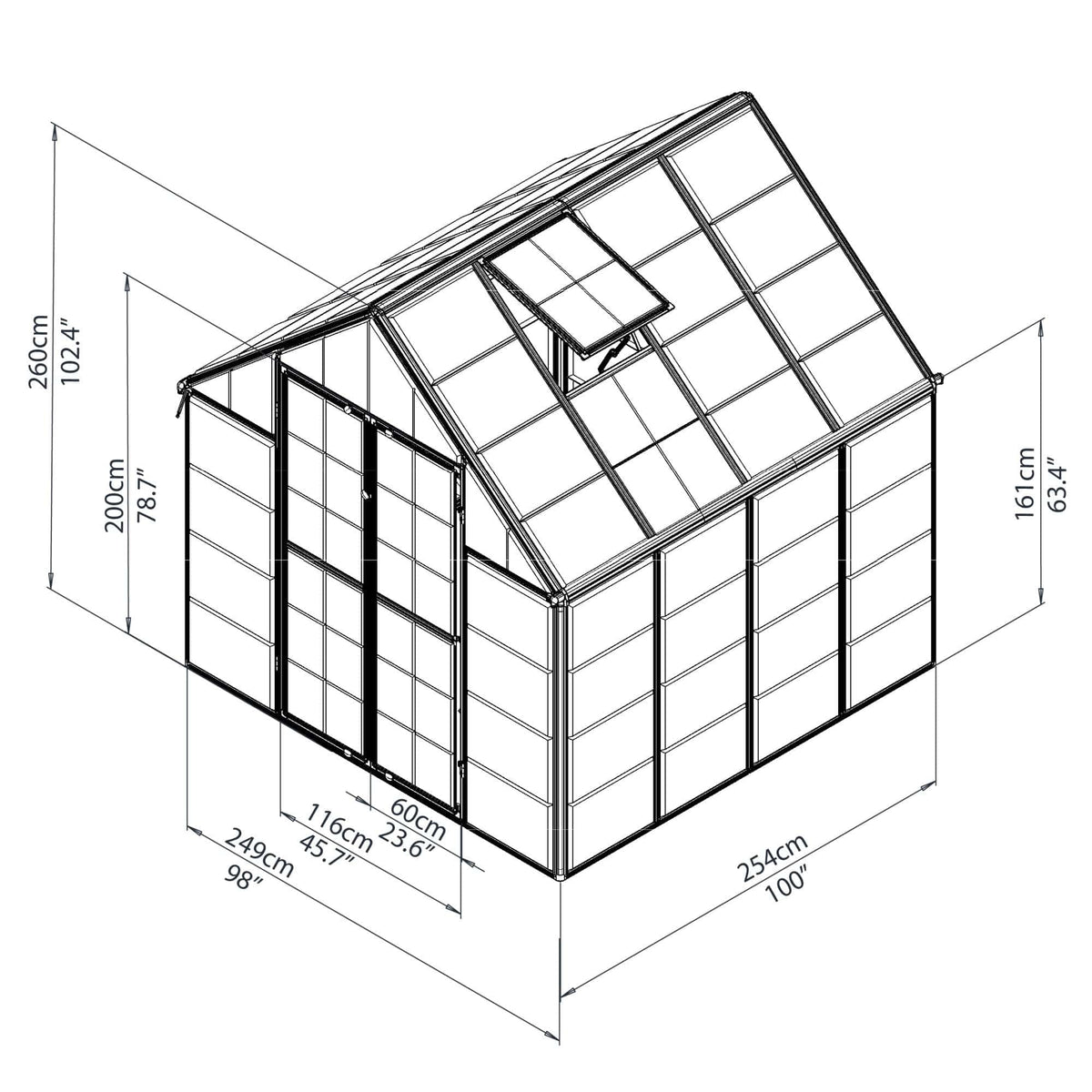 Palram - Canopia | Snap & Grow Greenhouse Kit - 8 Ft Wide - Silver With 0.8mm Polycarbonate Glazing - HG8008