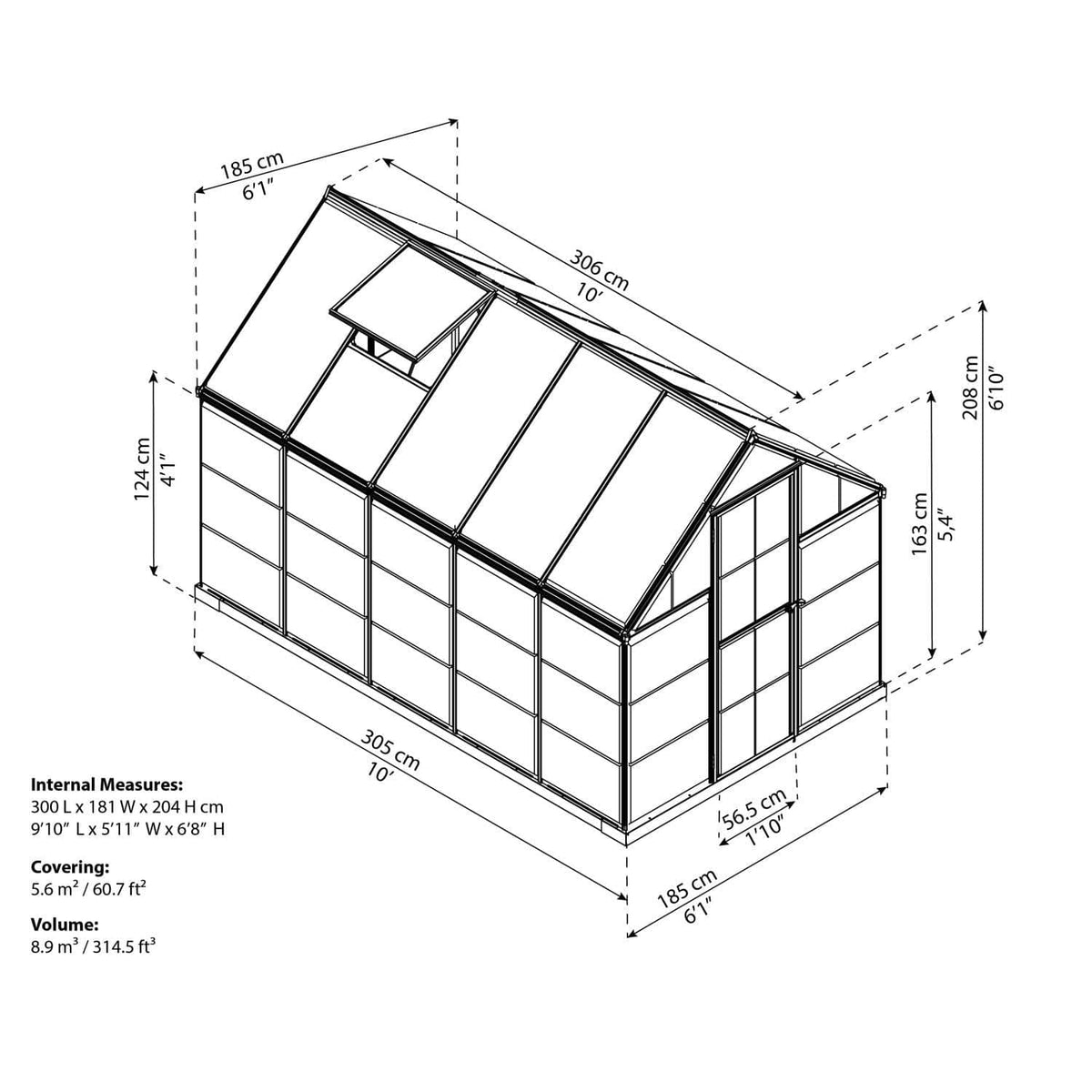 Palram - Canopia | 6x10 Ft Mythos Greenhouse Kit - Gray With 4mm Twin-wall Polycarbonate Glazing - HG5010Y
