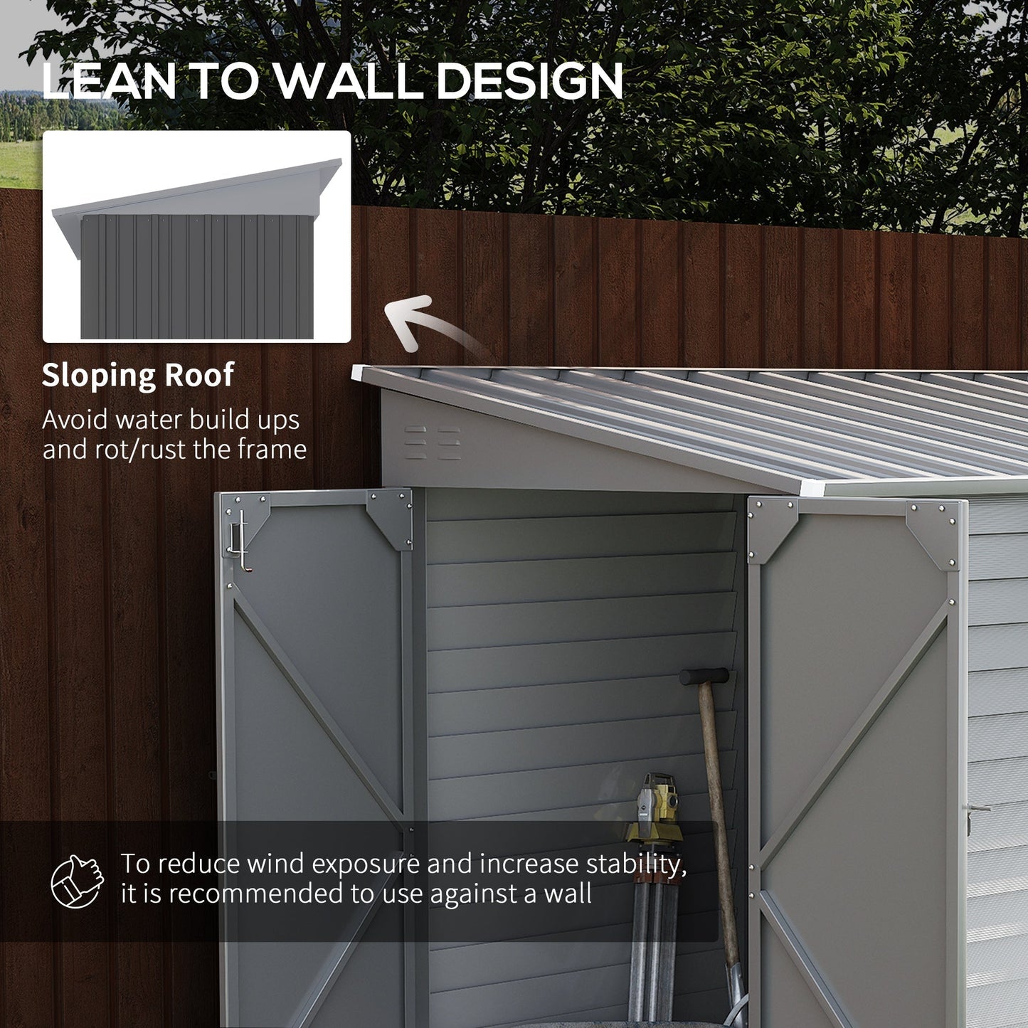 Outsunny 4.6' x 9' Steel Outdoor Storage Shed, with Foundation Kit, Lockable Doors and Gloves, Gray - 845-841V01GY