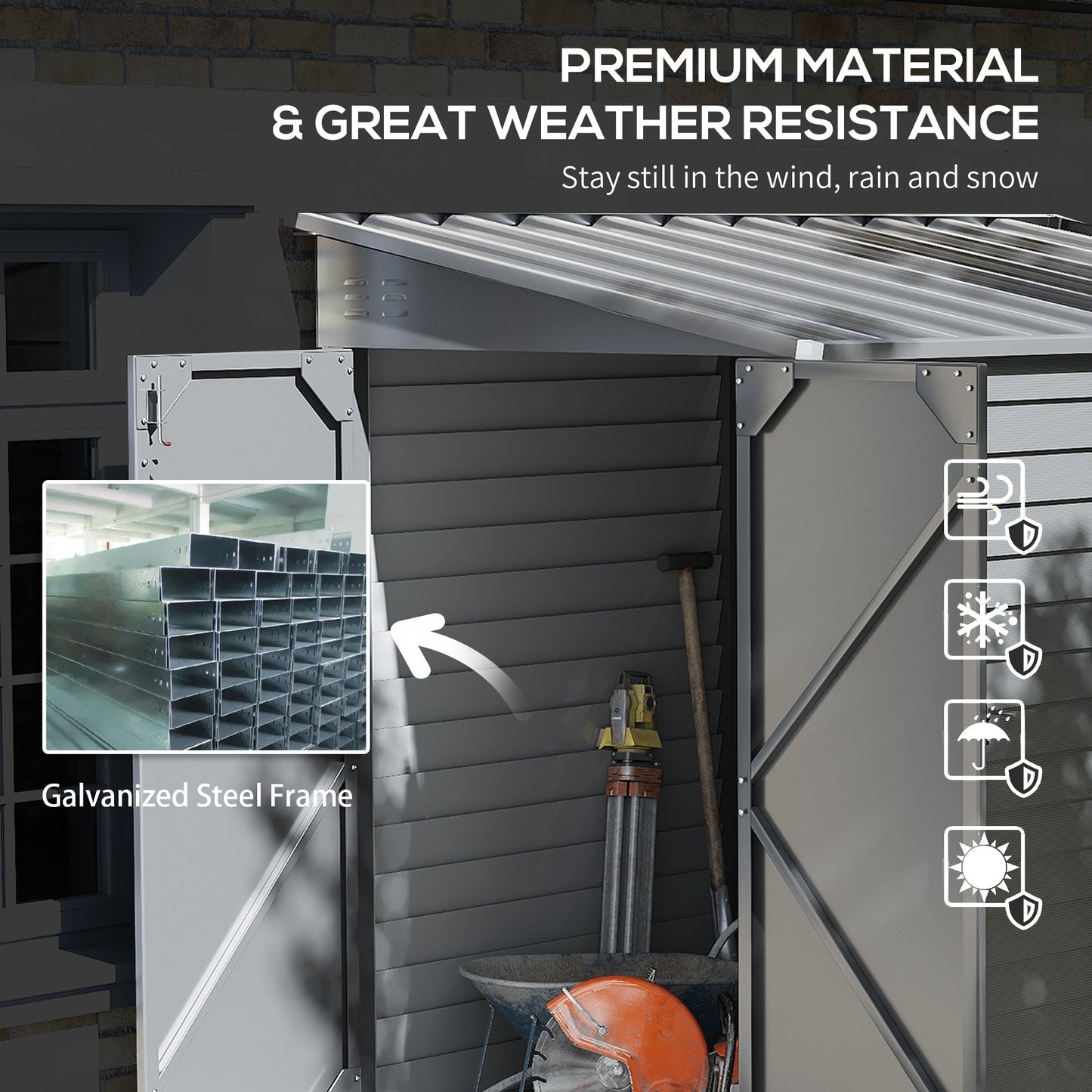 Outsunny 4.6' x 9' Steel Outdoor Storage Shed, with Foundation Kit, Lockable Doors and Gloves, Gray - 845-841V01GY