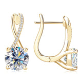 Hoop Earrings For Women - Plated 18K Gold, 2 Carat Moissanite, 925 Silver, Lab Diamond Certified