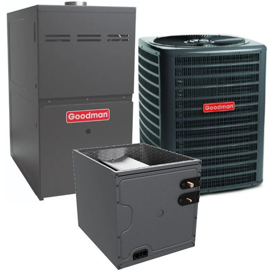 Goodman - 2.5 Ton/80,000 BTU 80% AFUE Gas Furnace and Air Conditioner System - Upflow - 14.5 SEER2 - R32 - GLXS3BN3010 / CAPTA3026C3 / GMVC800805CN
