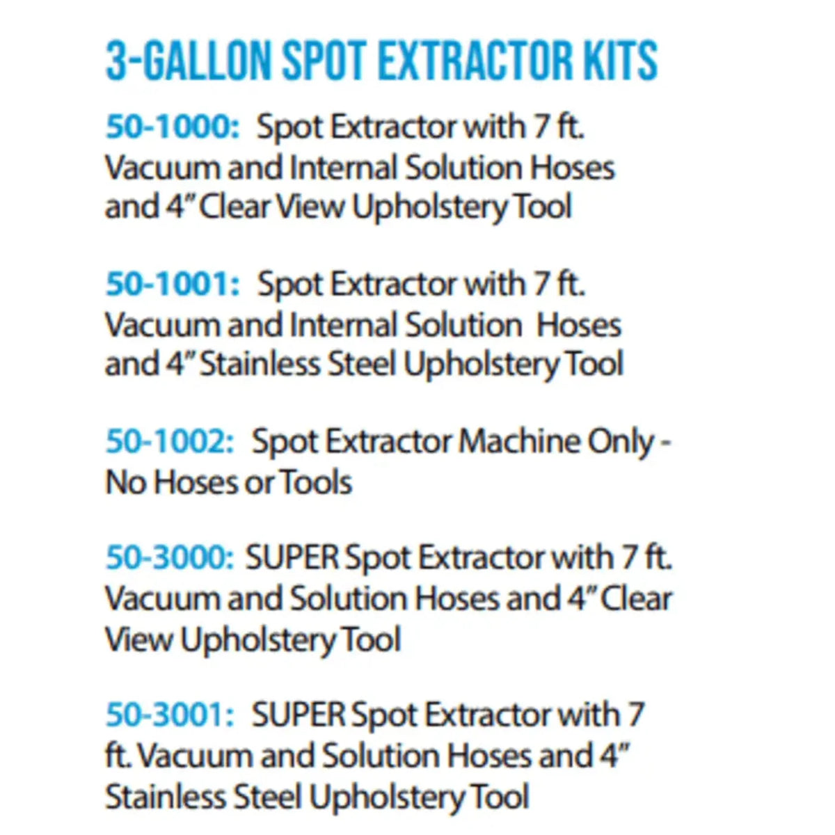 Sandia Super Spot 3 Gallon Extractor Kits 55 PSI Pump, 2 Stage Super Motor with 7 Ft. Vacuum and Solution Hoses - 50-3000