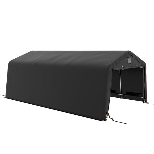 Outsunny 12' x 20' Portable Garage, Heavy Duty Carport, Ventilation Windows, Large Roll-up Door, Black - 84C-451V00BK