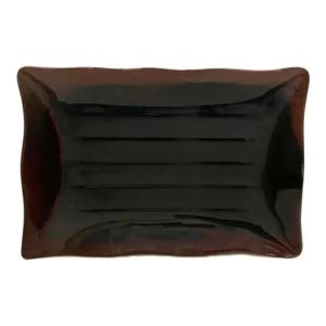 Thunder Group Tenmoku 15-1/2" x 10-3/4" Melamine Wavy Rectangular Plate, Pack of 12 - 2416TM
