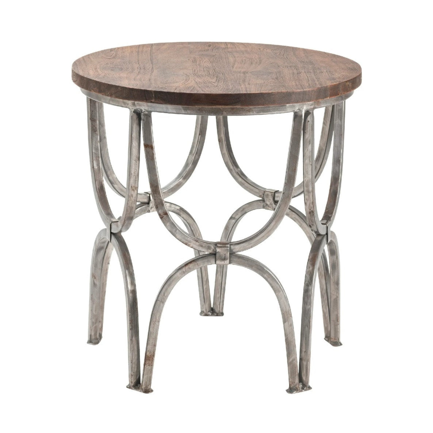 Crestview Collection Bengal Manor 23" x 23" x 24" Occasional Mango Wood And Steel Round End Table In Natural Wood and Nickel Finish - CVFNR364