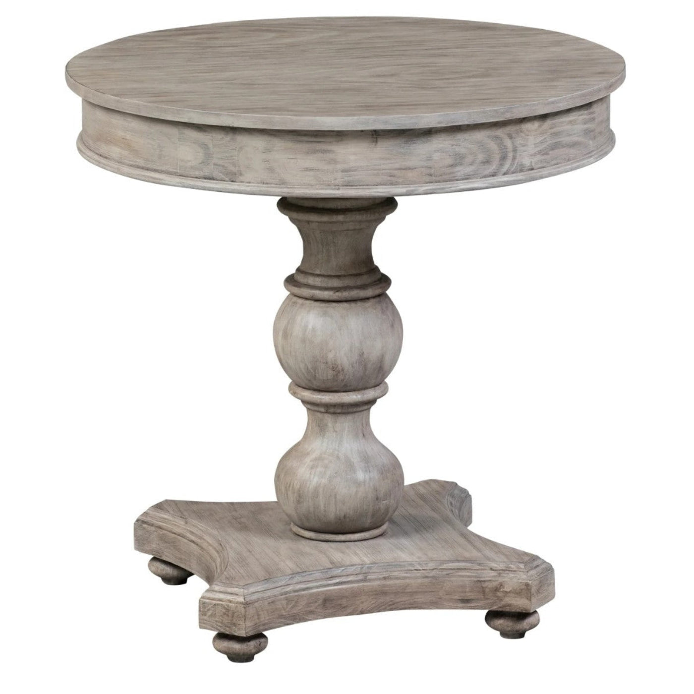 Crestview Collection Hawthorne Estate 30" x 30" x 30" Traditional Wood Round Turned Post Accent Table In Light Gray Finish - CVFVR8011