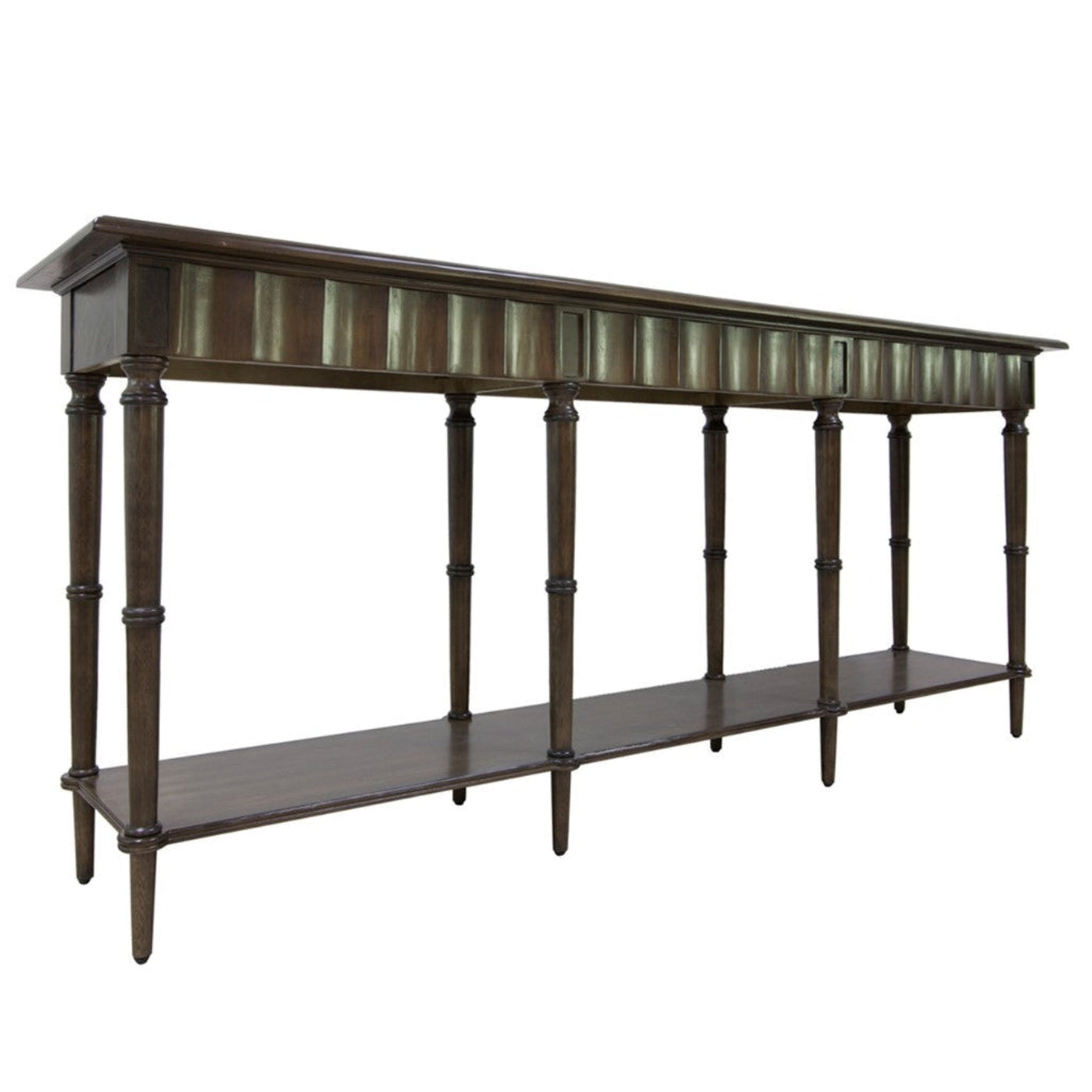 Crestview Collection Hawthorne Estate 84" x 18" x 35" 8-Leg Traditional Wood Scalloped Pine Console Table In Natural Wood Finish - CVFVR8105
