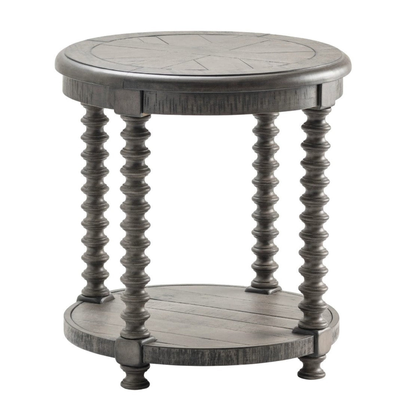 Crestview Collection Pembroke 23" x 23" x 24" Occasional Plantation Recycled Pine Turned Leg Round End Table In Distressed Gray Finish - CVFVR8034