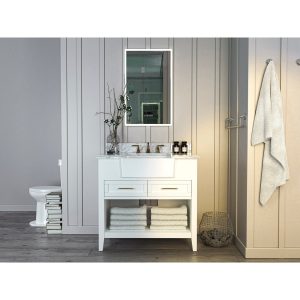 Ancerre Hayley Bathroom Vanity with Sink and Carrara White Marble Top Cabinet Set - VTS-HAYLEY-36-W-CW