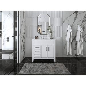 Ancerre Aspen Bathroom Vanity with Sink and Carrara White Marble Top Cabinet Set - VTS-ASPEN-36-W-CW