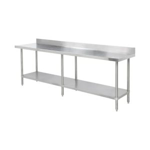 Thunder Group 96"  Stainless Steel Flat Top Worktable with Flat Edges and 4" Backsplash - SLWT42496F4