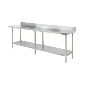 Thunder Group 96" Stainless Steel Flat Top Worktable with Flat Edges and 4" Backsplash - SLWT43096F4