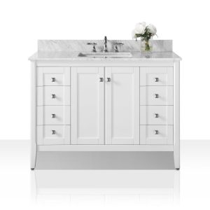 Ancerre Shelton Bathroom Vanity with Sink and Carrara White Marble Top Cabinet Set - VTS-SHELTON-48-W-CW